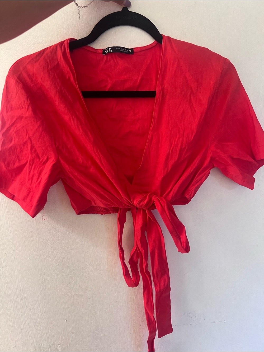 ZARA Bright Red Tie-Front Crop Top size M